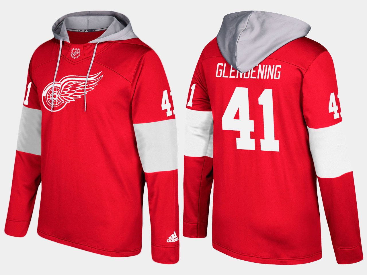 NHL Men Detroit red wings #41 luke glendening red hoodie->detroit red wings->NHL Jersey